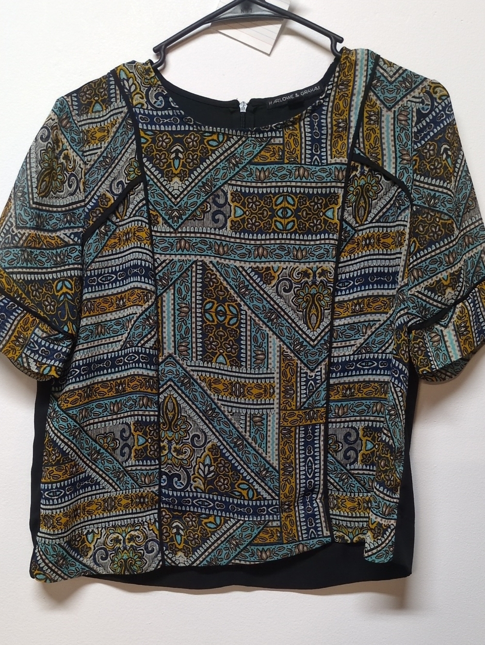 2010s Harlowe & Graham Multicolor Polyester Geometric Print Blouse Size S